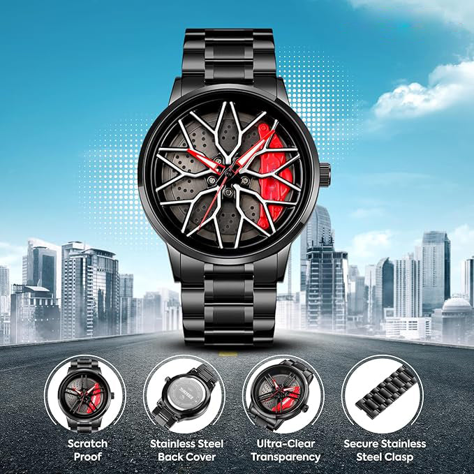 Men's Alloy Wheel Rolling Watch – Sporty Auto-Inspired Fashion Timepiece